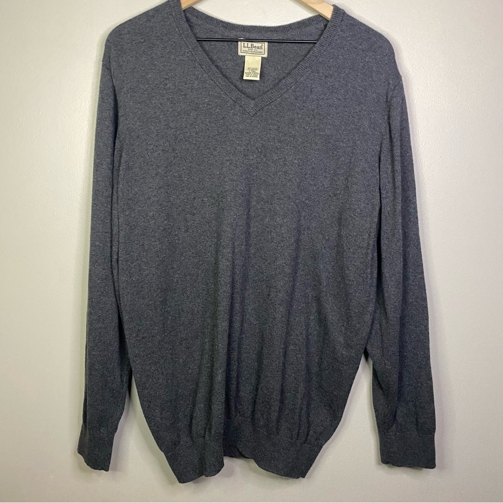 LL Bean cotton cashmere V neck sweater large tall LT navy blue - Picture 6 of 6
